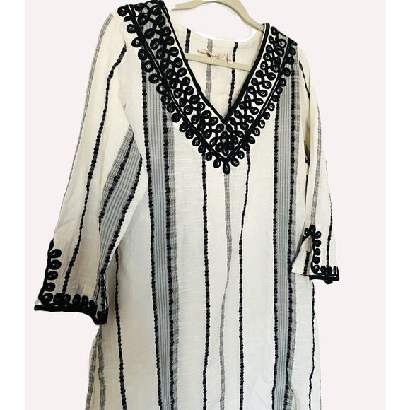 Soft Surroundings Coco de Mer V-Neck Boho Dress Sequin-Embellished Long Sleeve L - Picture 4 of 12